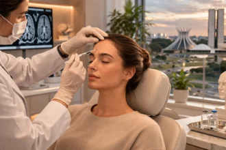 Aplicação de toxina botulínica para enxaqueca em clínica neurológica em Brasília com especialista realizando procedimento seguro